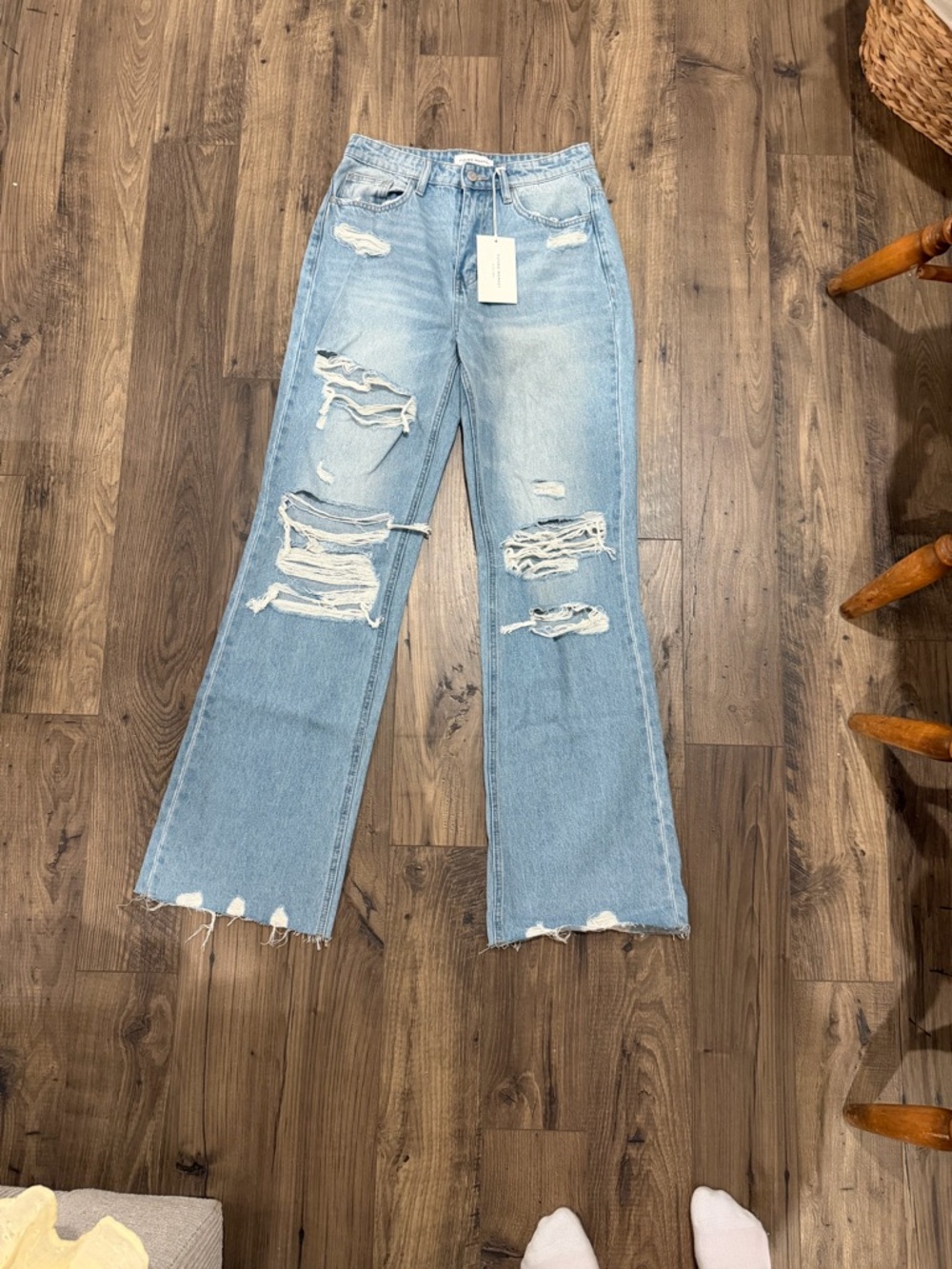 Flying Monkey Light Blue Distressed Wide-Leg Women’s Jeans